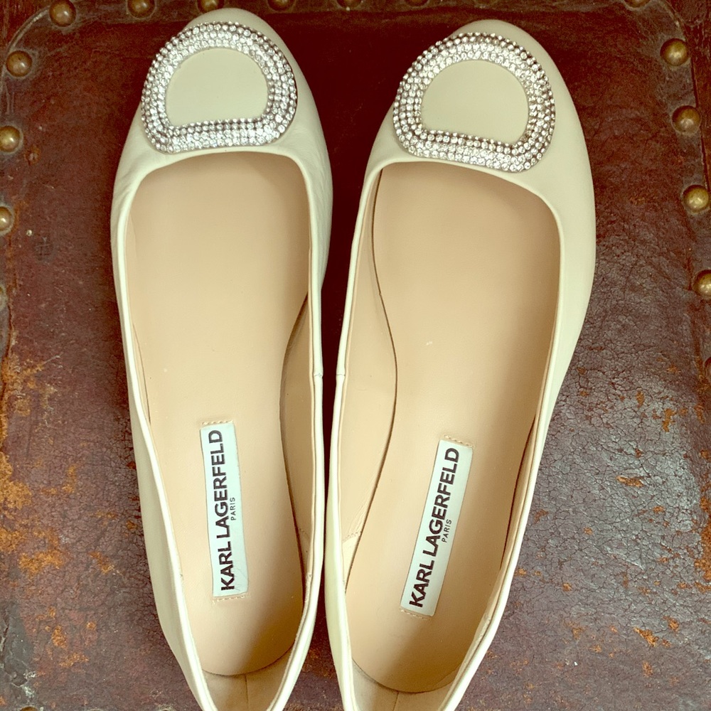 Karl Lagerfeld leather flats with crystals